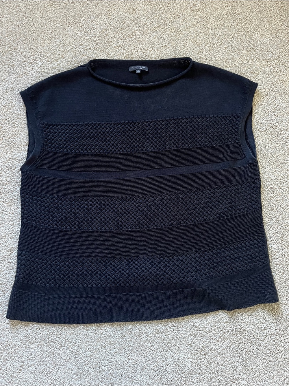 Lafayette 148 New York Black Sleeveless Textured Knit Shell